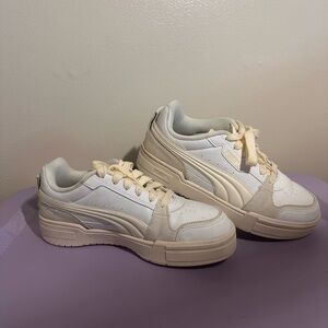 Puma White and Cream Low-Top Sneakers